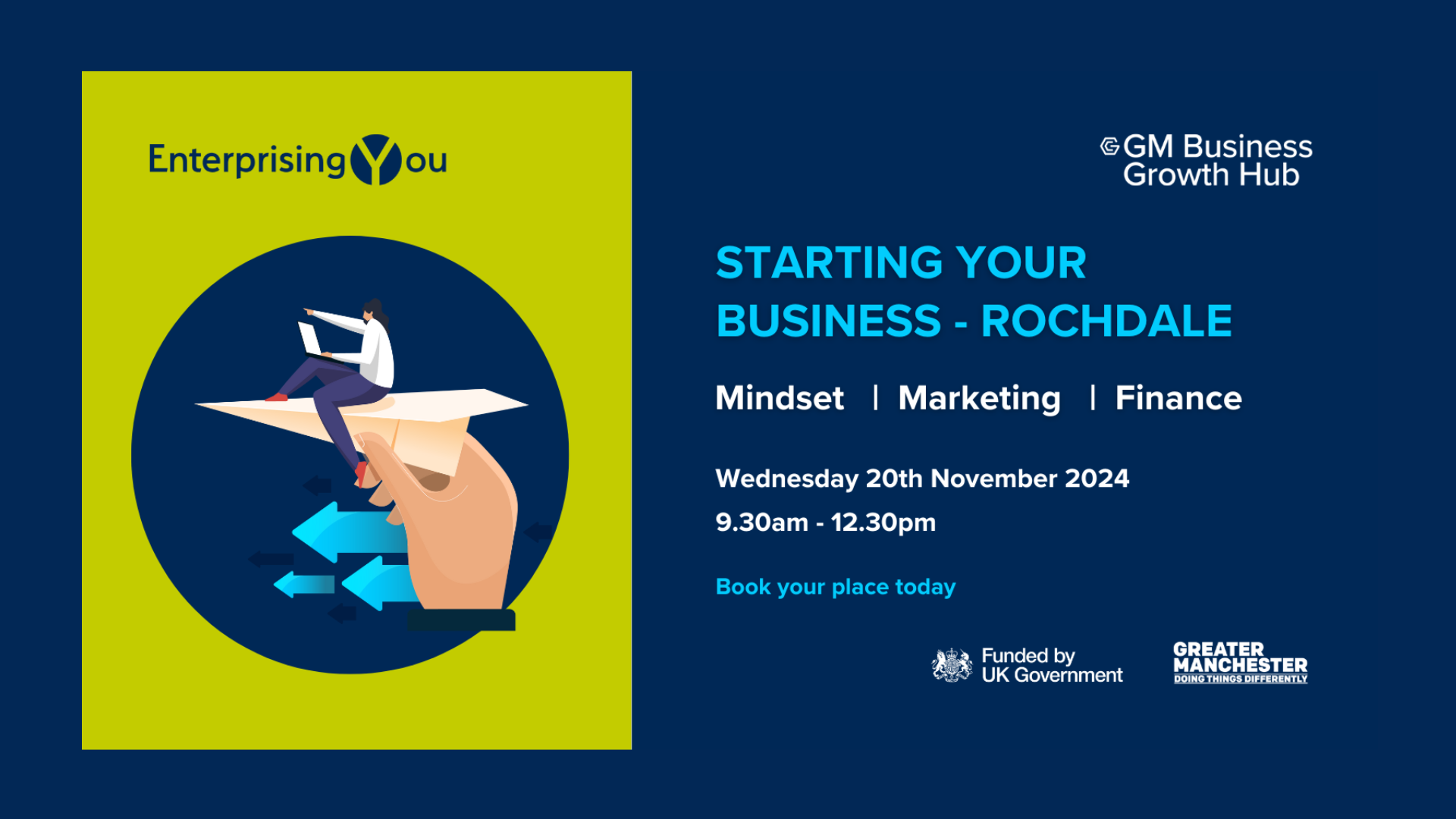 Start Your Business Workshop Rochdale -  Wednesday 20th November 2024 - 9.30am – 12.30pm